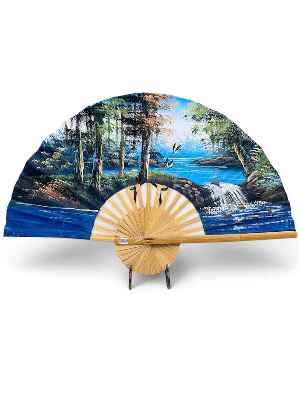 🆕 Listing! Vintage | Large Hand-Painted Landscape Folding Wall Fan